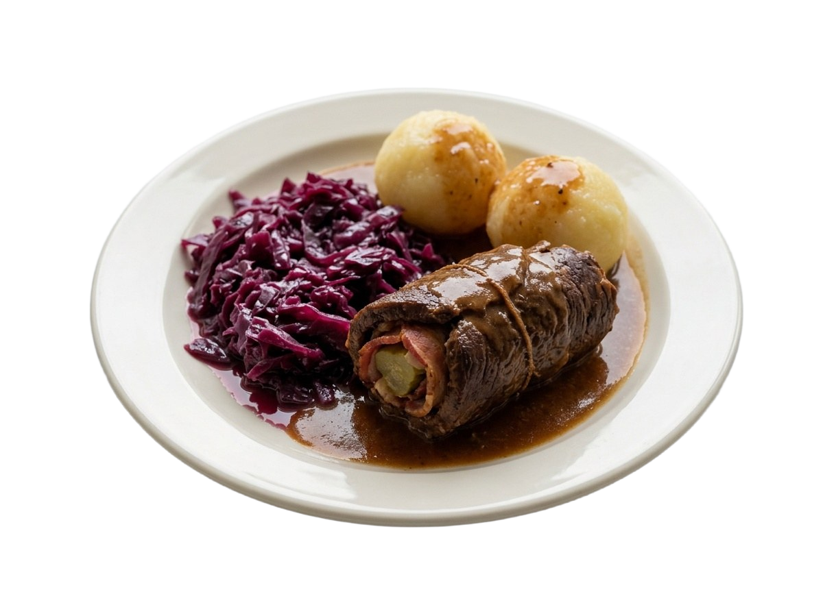 Rinderroulade mit Rotkohl und Kartoffelklößen
