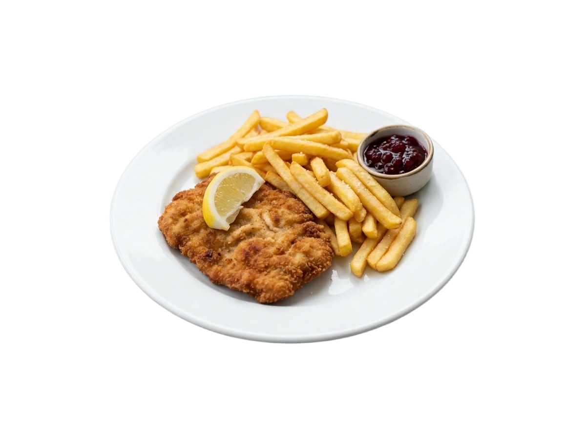 Schnitzel Wiener Art mit Pommes frites